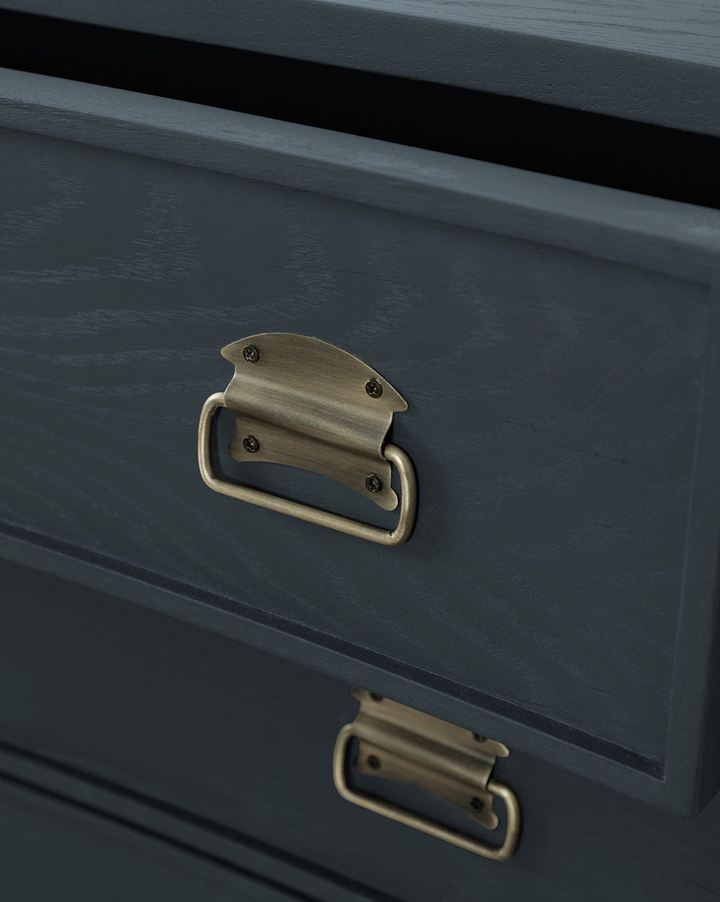 Modern Wood Nightstand with Curved Front & Brass Pulls for Bedroom