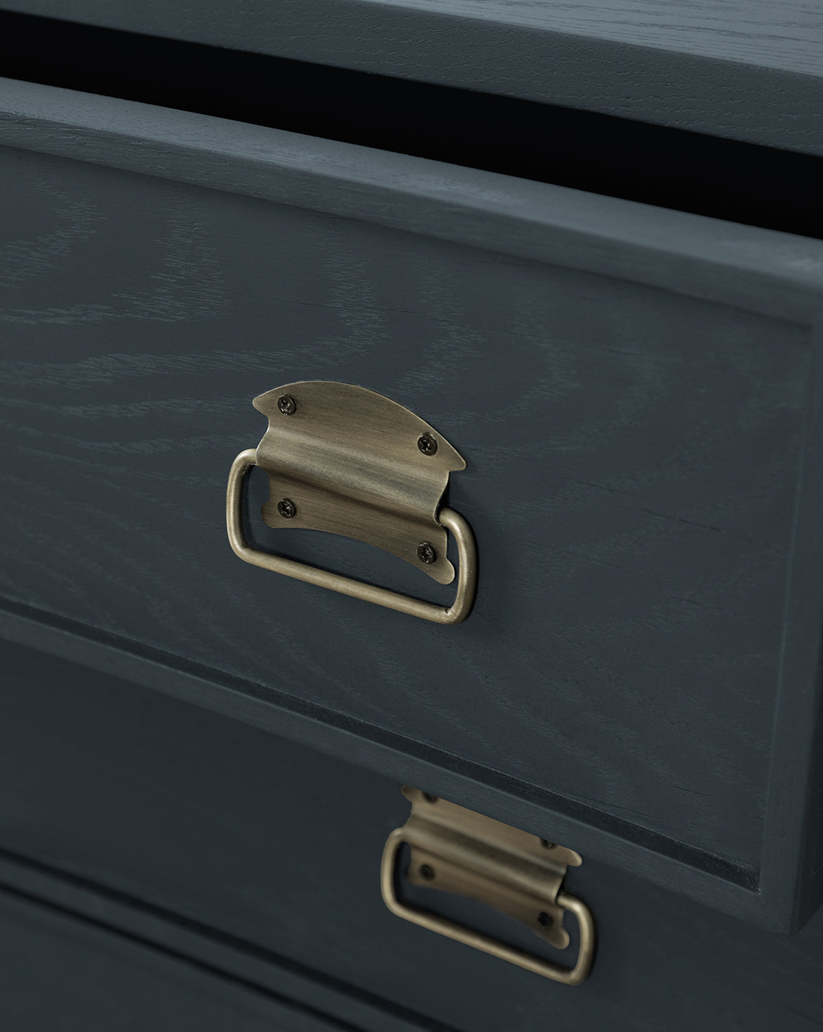 Modern Wood Nightstand with Curved Front & Brass Pulls for Bedroom