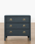 Modern Wood Nightstand with Curved Front & Brass Pulls for Bedroom