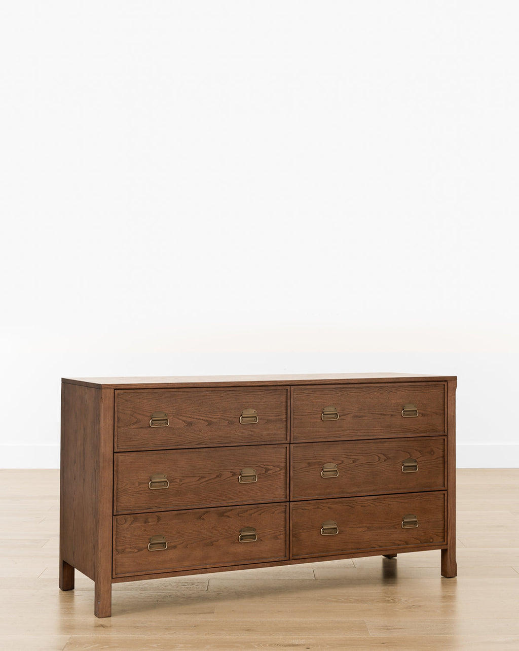 Modern Walnut Dresser with Curved Profile & Brass Accents for Bedroom