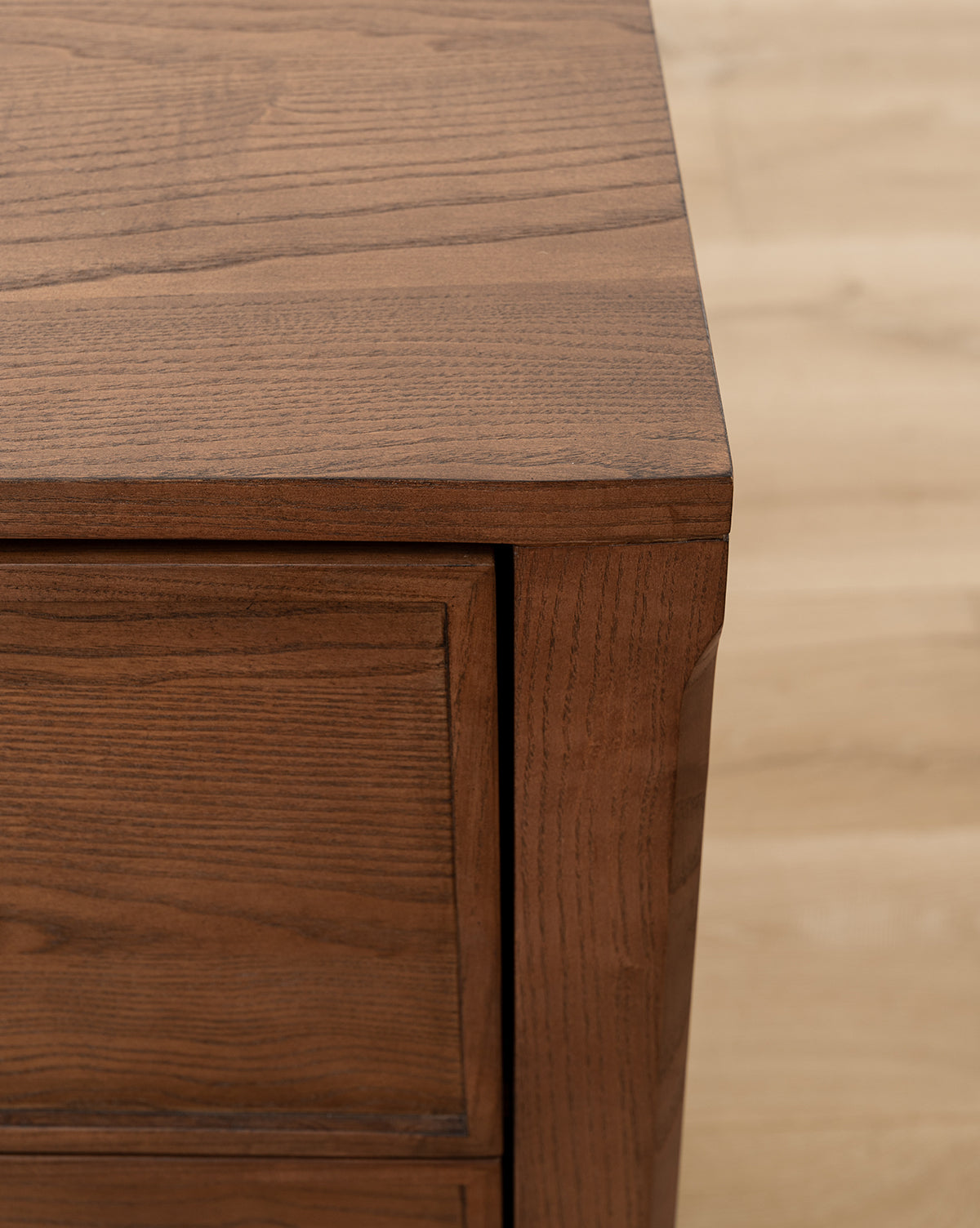 Modern Walnut Dresser with Curved Profile & Brass Accents for Bedroom