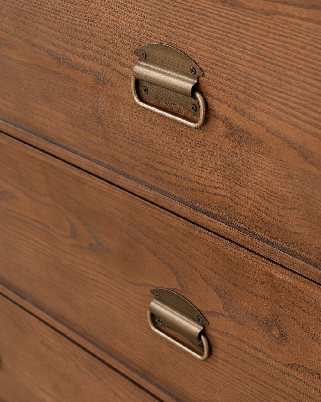 Modern Walnut Dresser with Curved Profile & Brass Accents for Bedroom