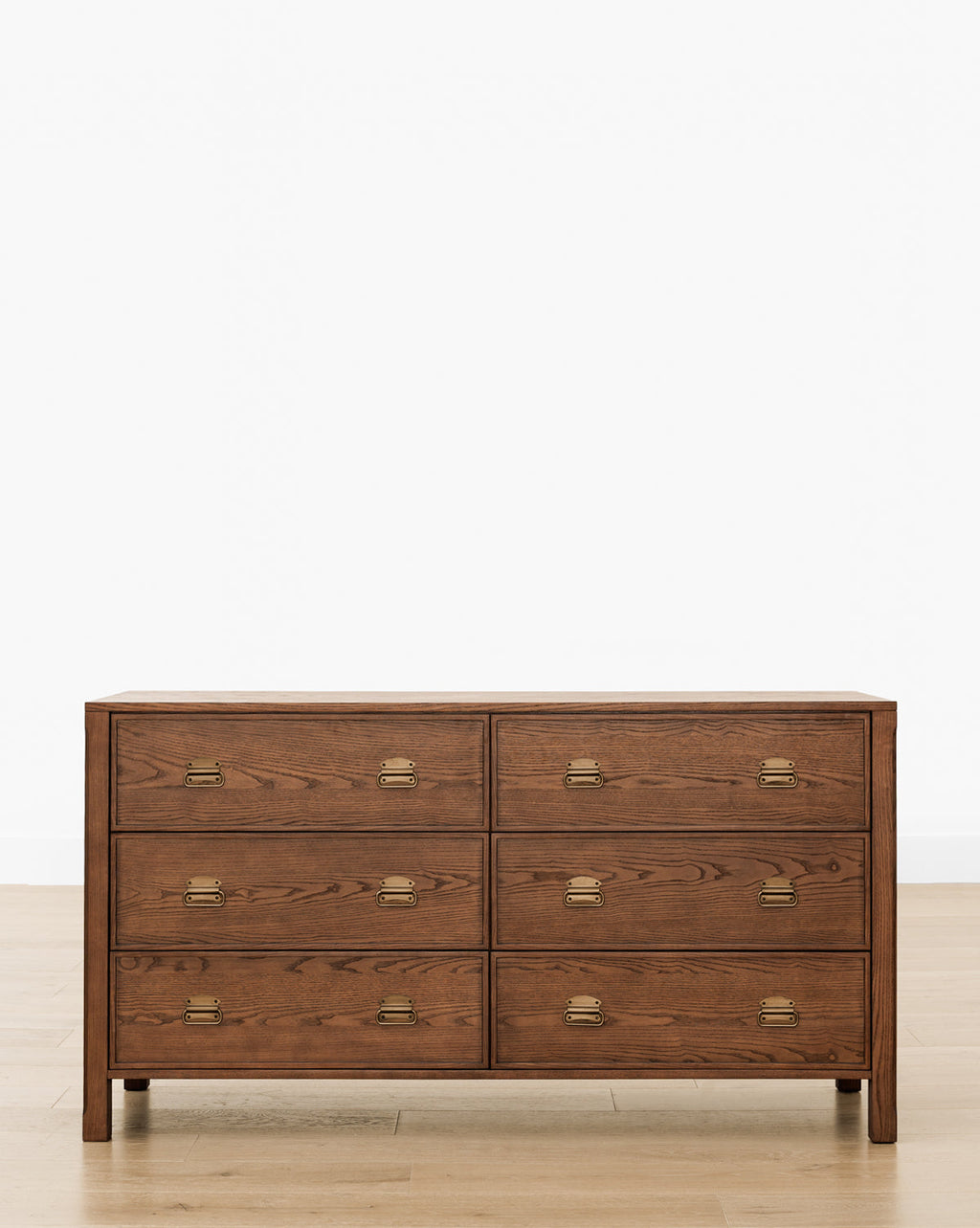 Modern Walnut Dresser with Curved Profile & Brass Accents for Bedroom
