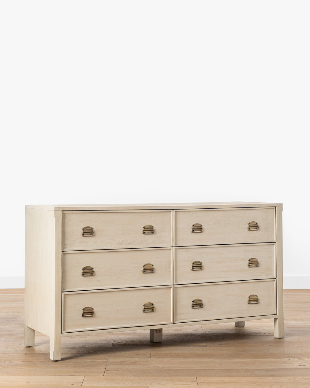 Modern White Oak Dresser with Curved Front & Brass Pulls for Bedroom