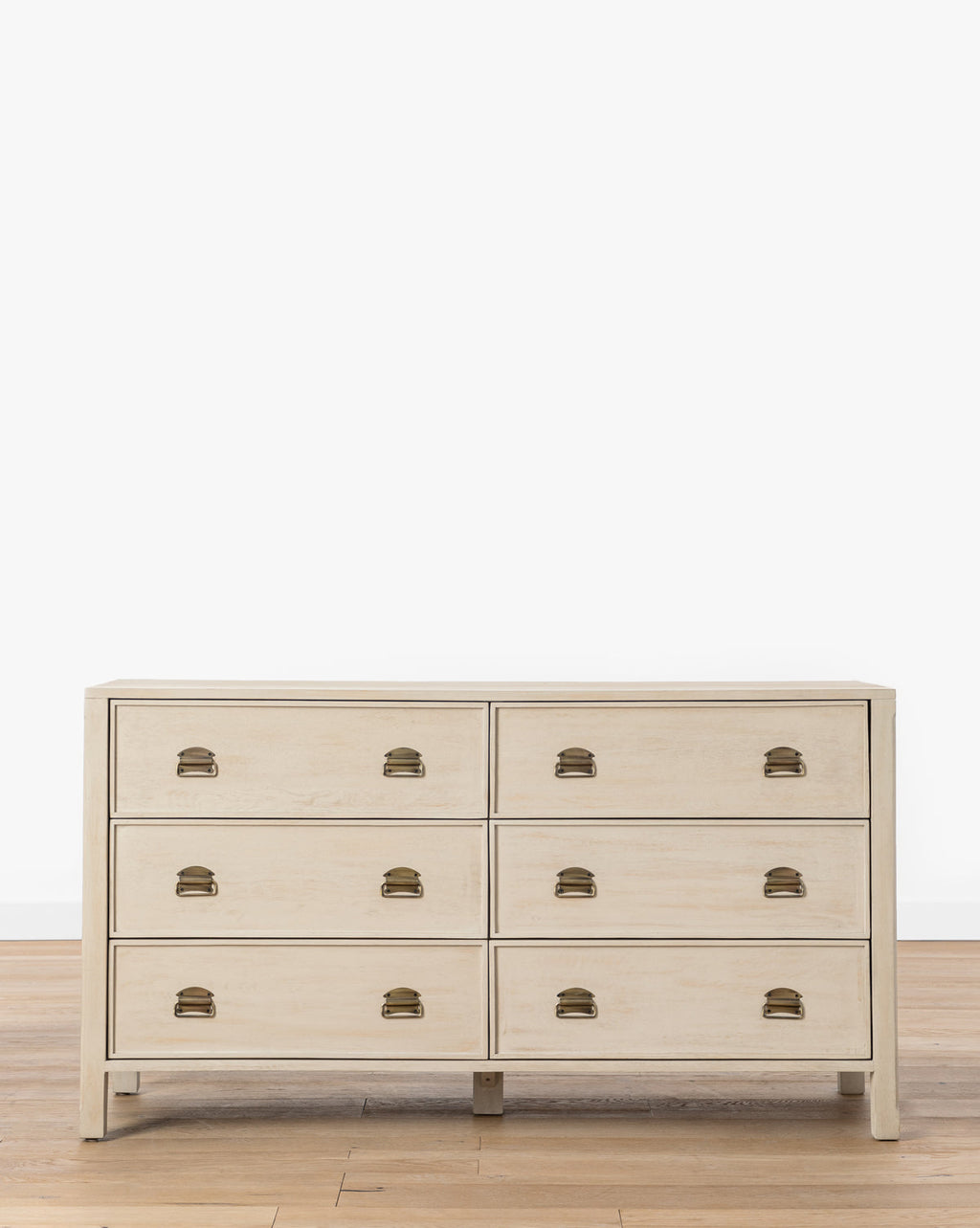 Modern White Oak Dresser with Curved Front & Brass Pulls for Bedroom