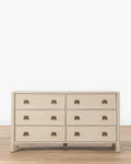 Modern White Oak Dresser with Curved Front & Brass Pulls for Bedroom