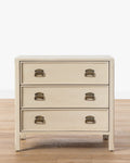 Modern White Oak Nightstand with Curved Front & Brass Pulls for Bedroom