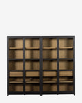 Modern Two-Tone Oak Bookcase with Glass Doors & Interior Drawers for Living Room