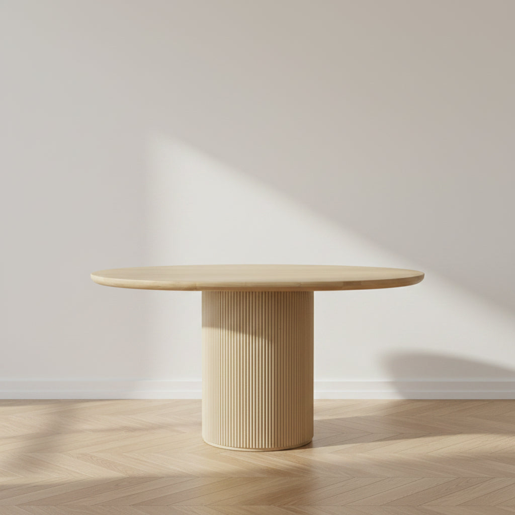Classic Oak Round Dining Table with Reeded Base for Dining Room
