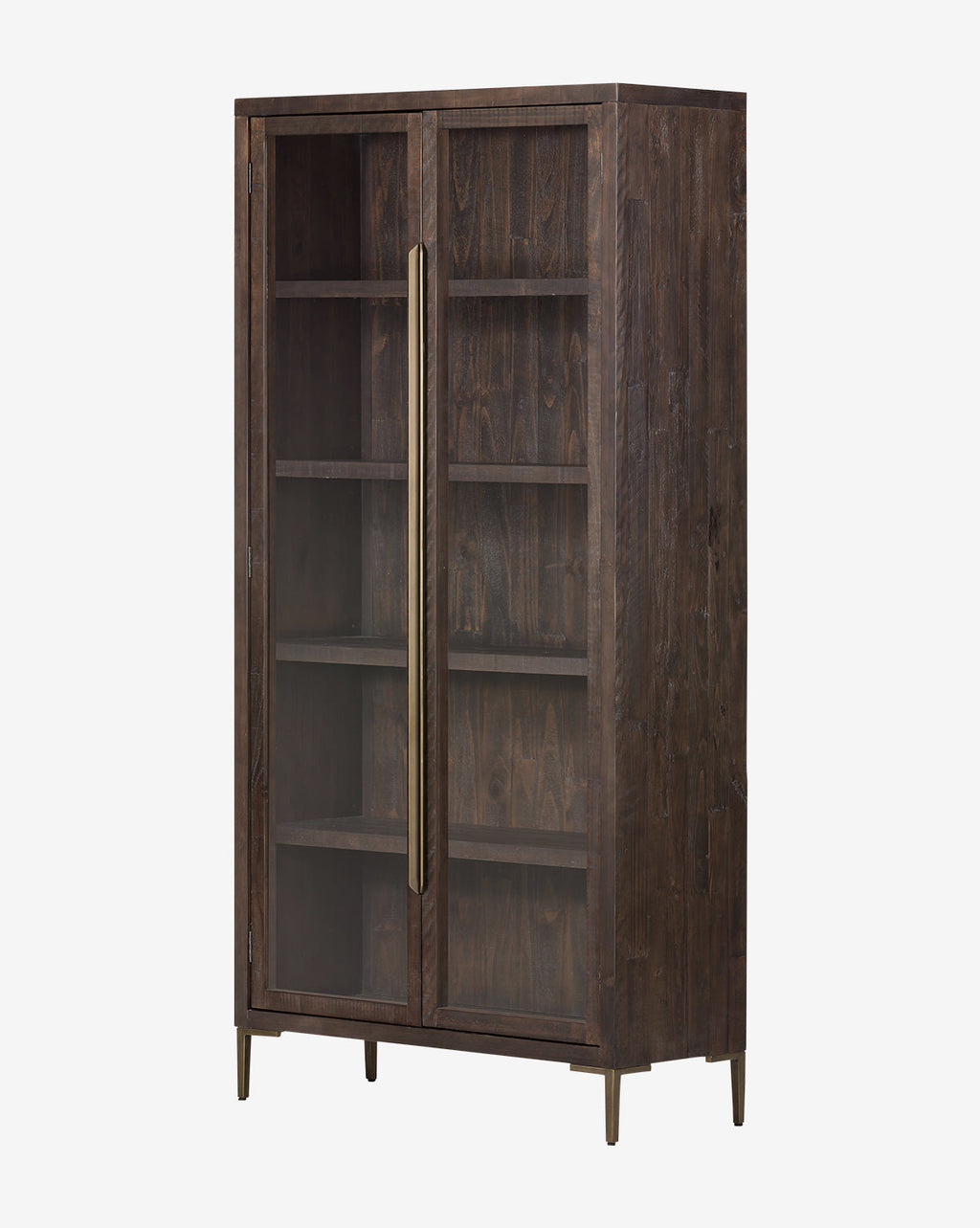 Industrial Reclaimed Pine Cabinet with Iron Hardware & Glass Doors for Living Room