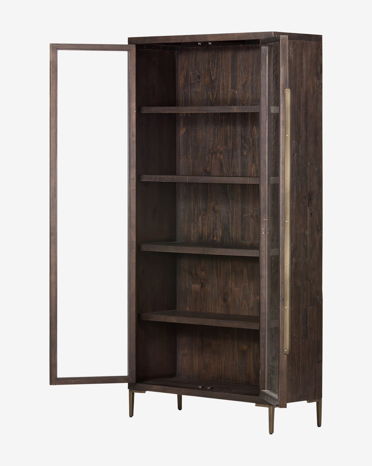 Industrial Reclaimed Pine Cabinet with Iron Hardware & Glass Doors for Living Room