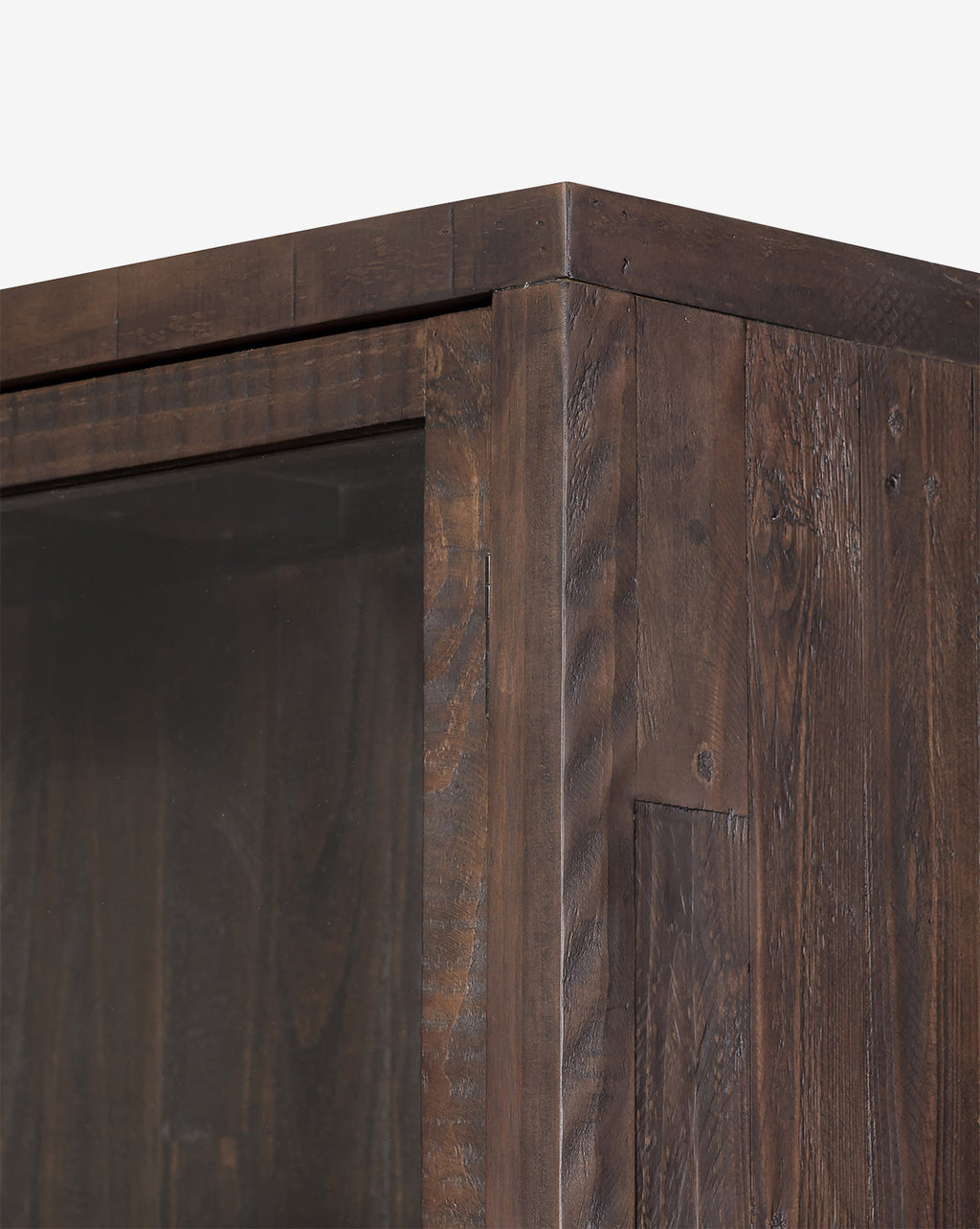 Industrial Reclaimed Pine Cabinet with Iron Hardware & Glass Doors for Living Room