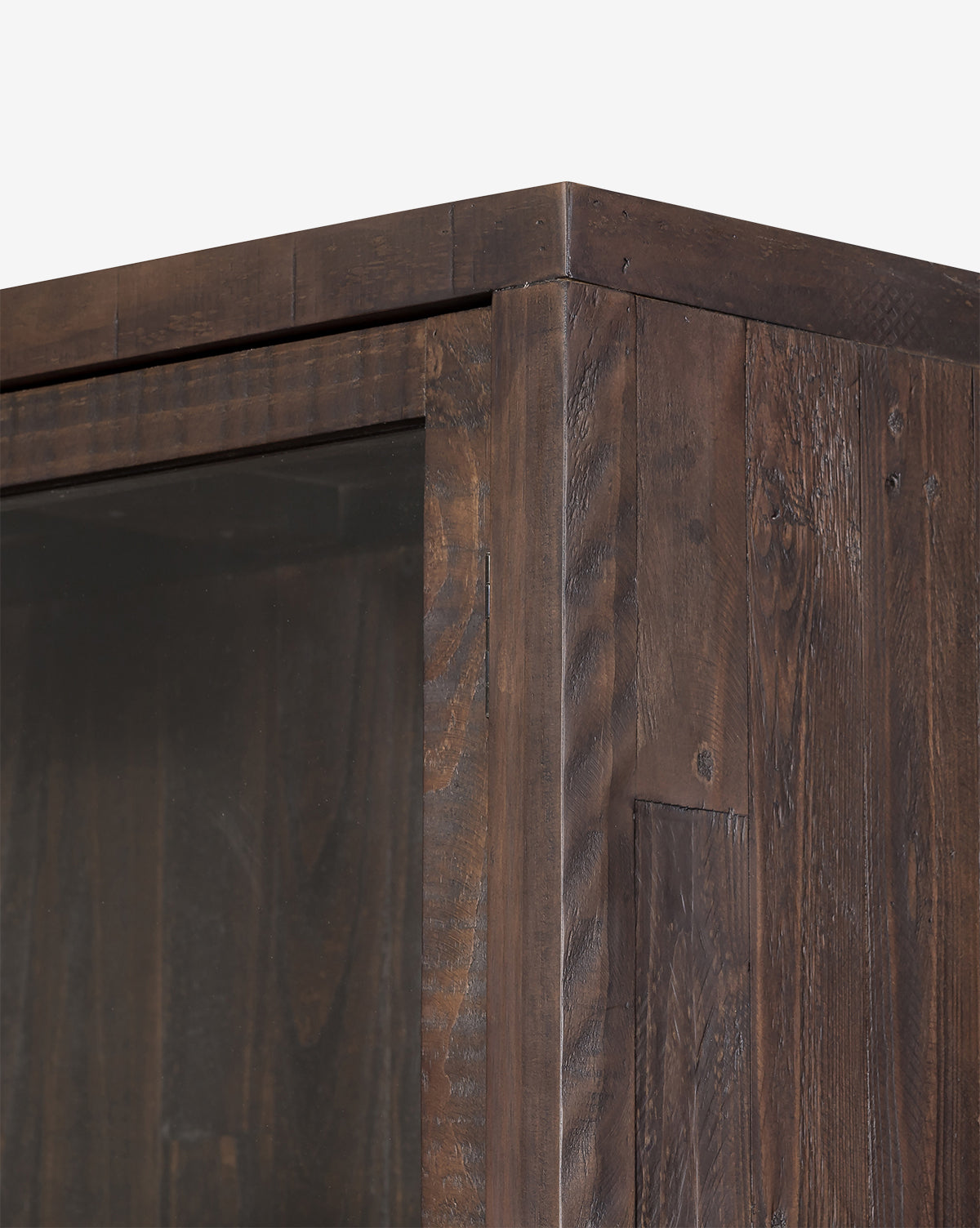 Industrial Reclaimed Pine Cabinet with Iron Hardware & Glass Doors for Living Room