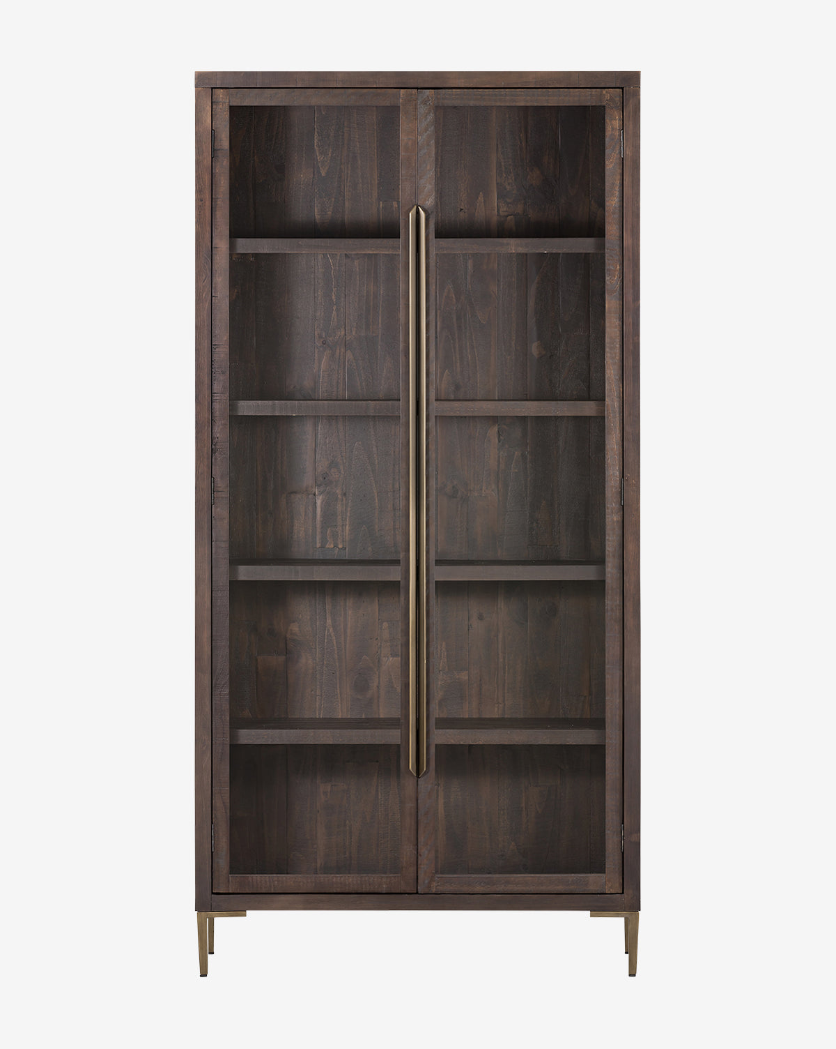 Industrial Reclaimed Pine Cabinet with Iron Hardware & Glass Doors for Living Room