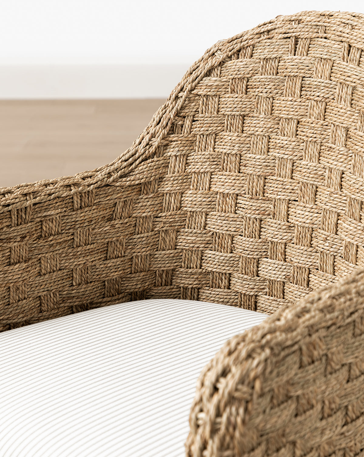 Rustic Solid Oak Arm Chair with Woven Back & Inviting Cushion for Dining Room