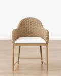 Rustic Solid Oak Arm Chair with Woven Back & Inviting Cushion for Dining Room