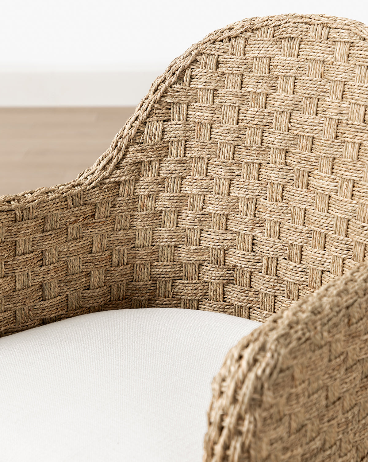 Rustic Solid Oak Arm Chair with Woven Back & Inviting Cushion for Dining Room