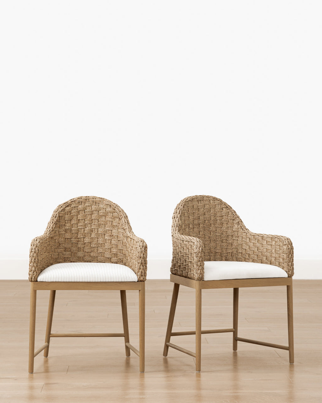 Rustic Solid Oak Arm Chair with Woven Back & Inviting Cushion for Dining Room