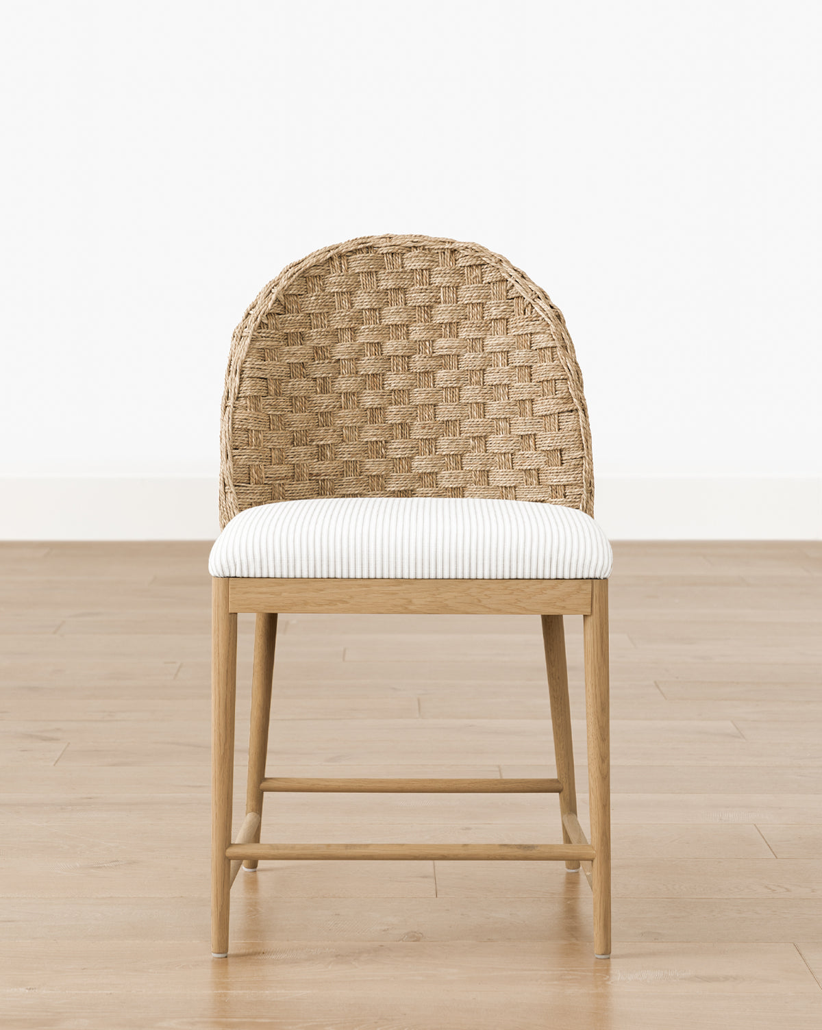 Rustic Solid Oak Dining Chair with Woven Back & White Cushion for Dining Room