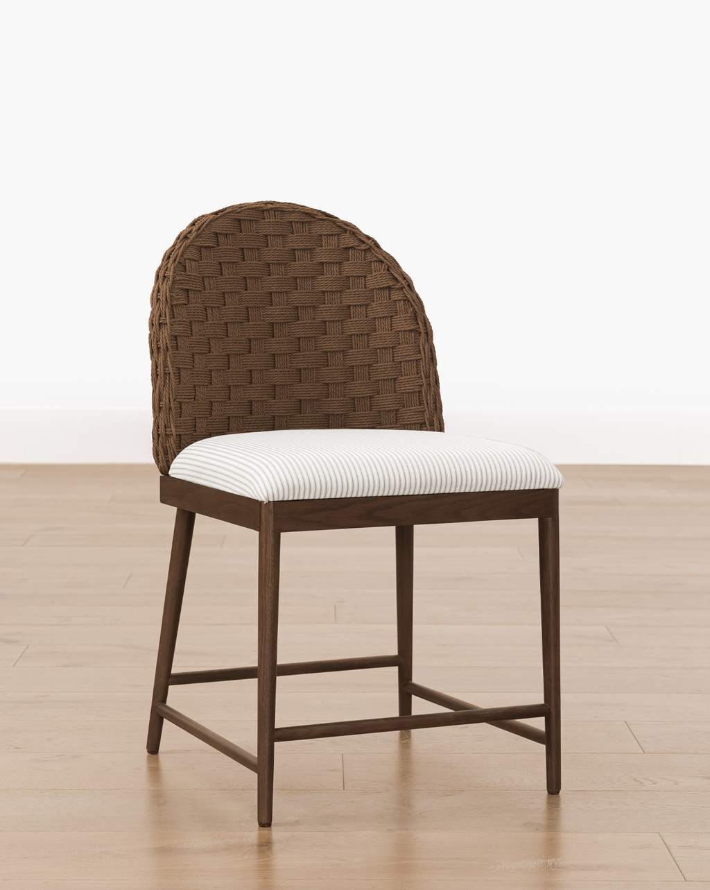 Rustic Solid Oak Dining Chair with Woven Back & White Cushion for Dining Room