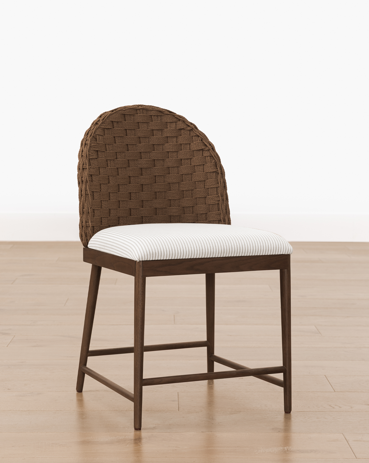Rustic Solid Oak Dining Chair with Woven Back & White Cushion for Dining Room