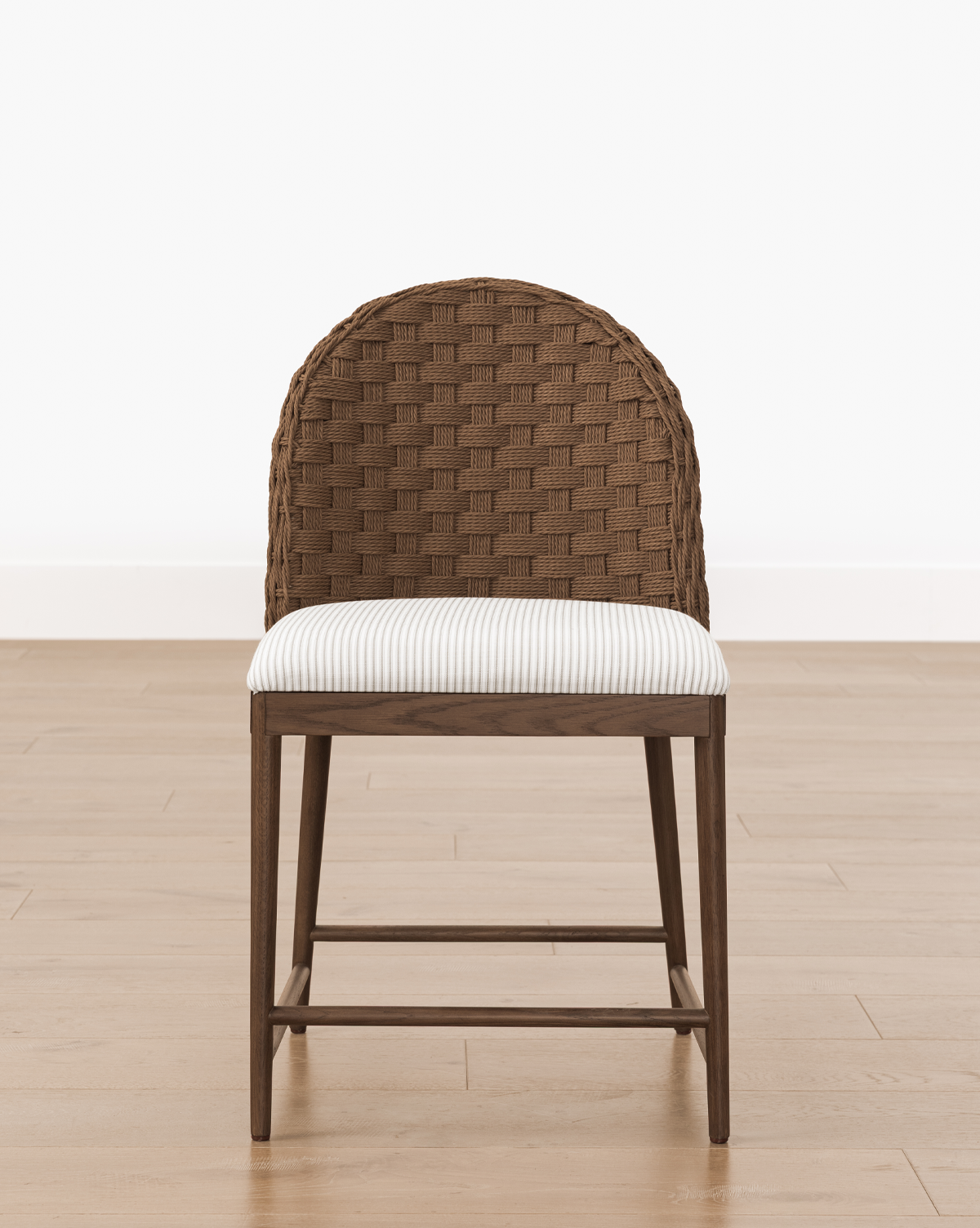 Rustic Solid Oak Dining Chair with Woven Back & White Cushion for Dining Room