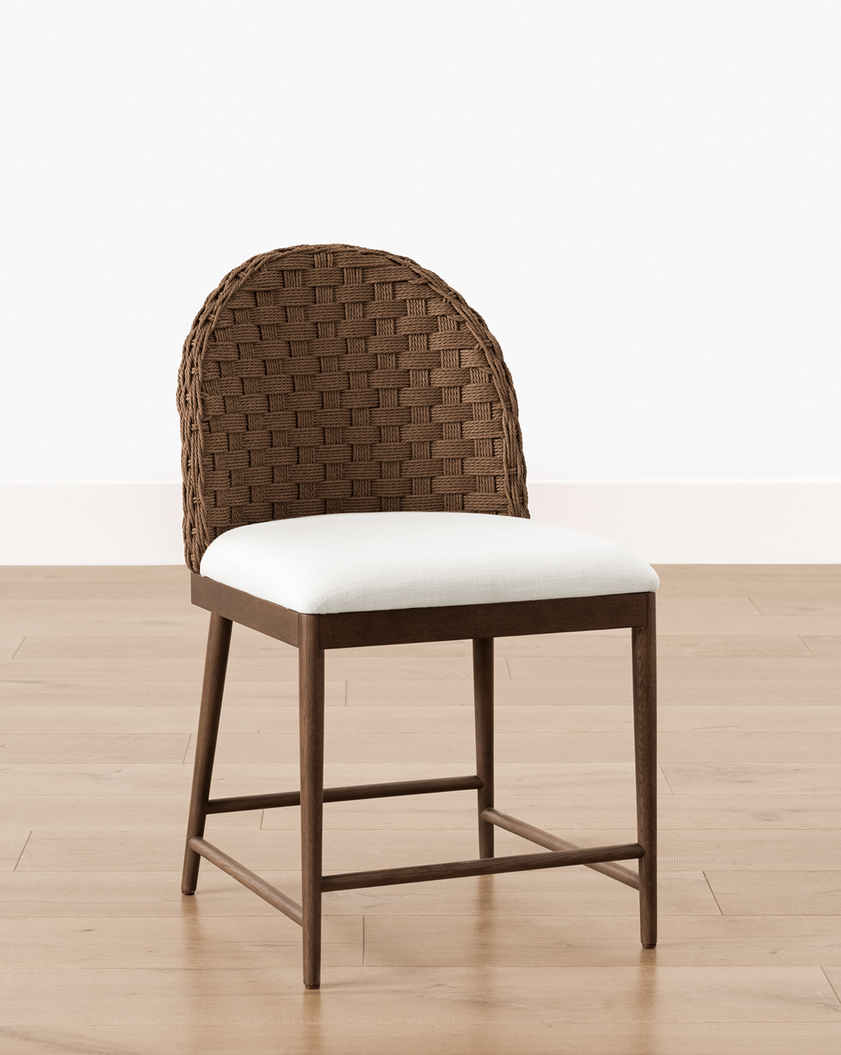 Rustic Solid Oak Dining Chair with Woven Back & White Cushion for Dining Room