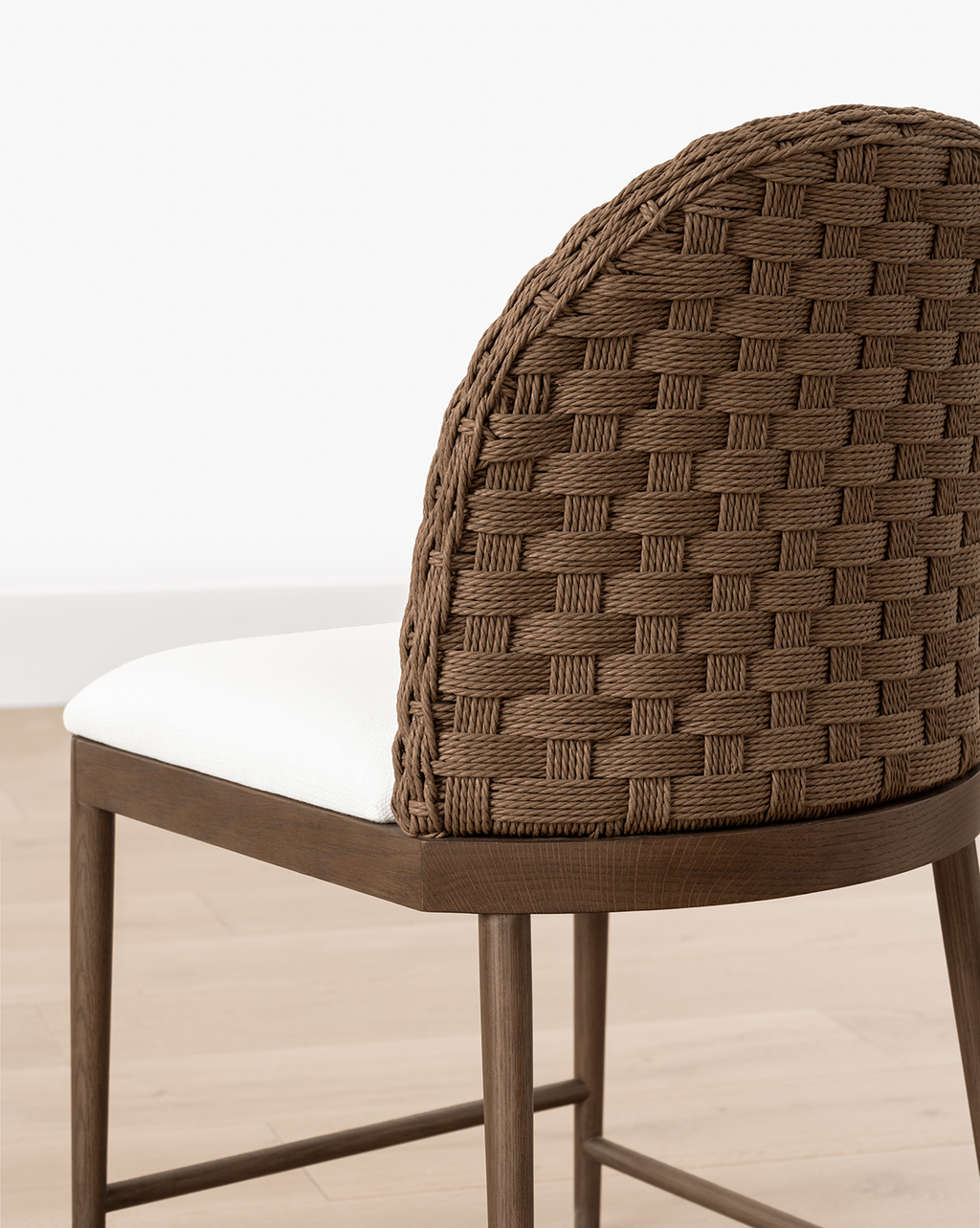 Rustic Solid Oak Dining Chair with Woven Back & White Cushion for Dining Room