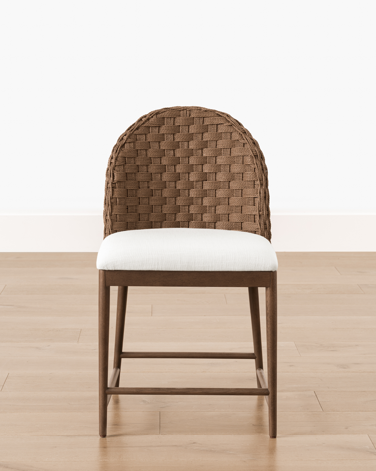 Rustic Solid Oak Dining Chair with Woven Back & White Cushion for Dining Room