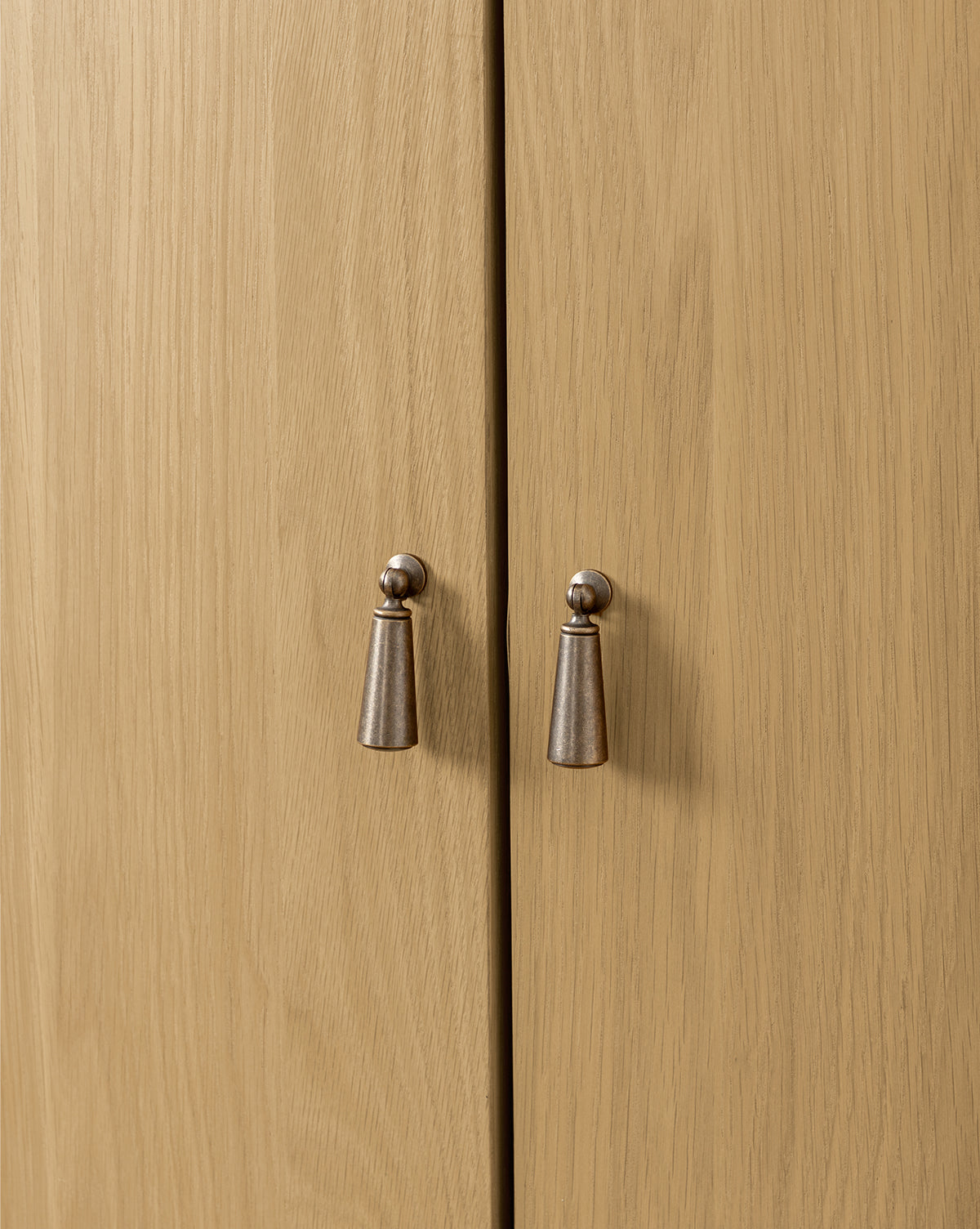 Heritage Oak Cabinet with Brass Pulls & Soft-Close Doors for Living Room