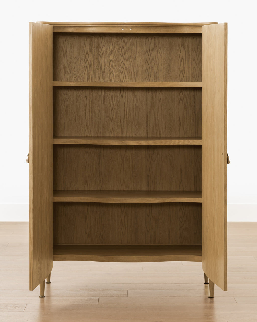 Heritage Oak Cabinet with Brass Pulls & Soft-Close Doors for Living Room