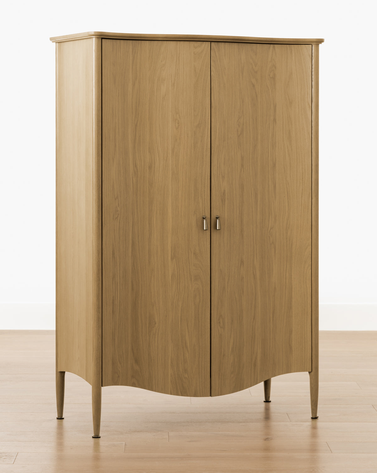 Heritage Oak Cabinet with Brass Pulls & Soft-Close Doors for Living Room