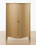 Heritage Oak Cabinet with Brass Pulls & Soft-Close Doors for Living Room