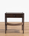 Rustic Oak Nightstand with Leather Shelf & Round Pull for Bedroom