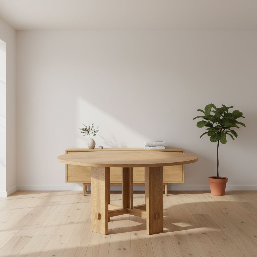 Classic Honey Oak Dining Table with Architectural Frame for Dining Room