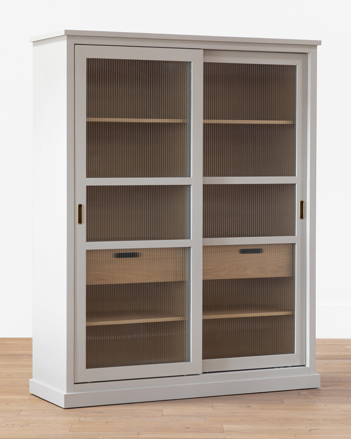 Contemporary Painted Oak Cabinet with Sliding Reeded Glass Doors for Living Room