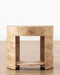 Modern Burl Veneer Nightstand with Brass Knob & Half-Moon Shape for Bedroom