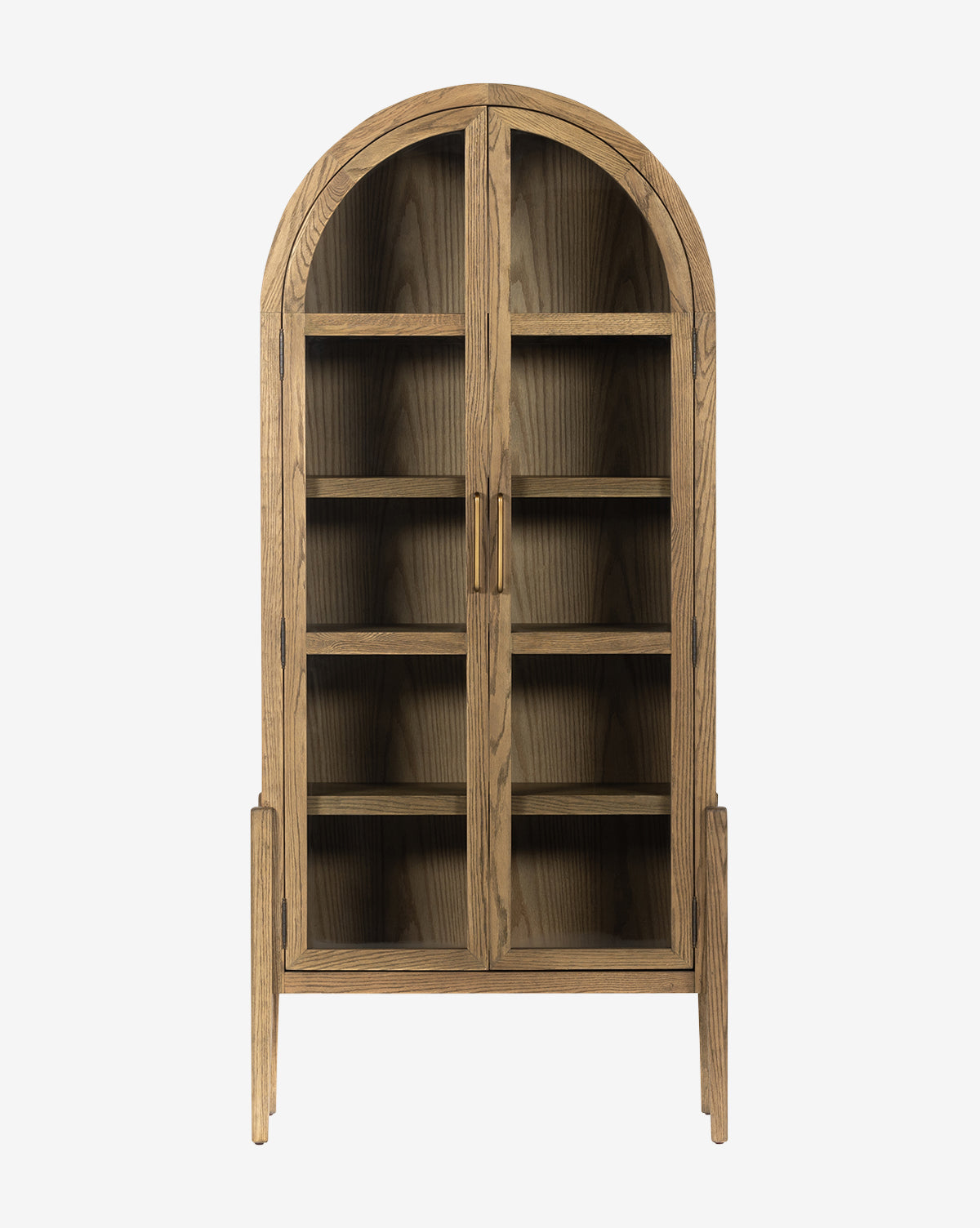 Contemporary Solid Oak Cabinet with Curved Shape & Clear Glass Front for Living Room