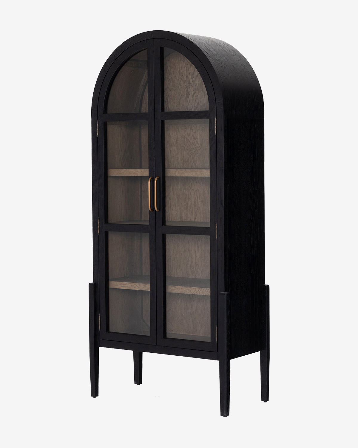 Contemporary Solid Oak Cabinet with Curved Shape & Clear Glass Front for Living Room