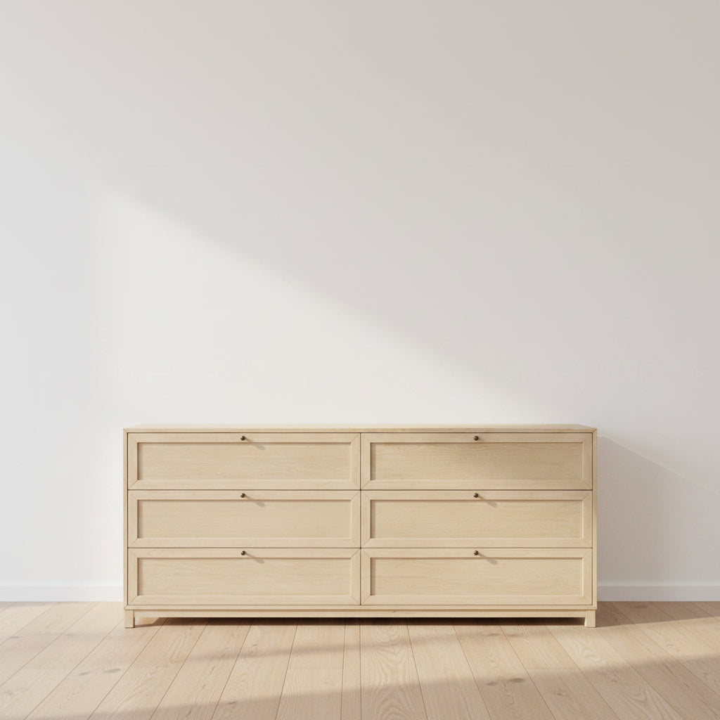 Minimalist Bleached Oak Dresser with Six Drawers for Bedroom