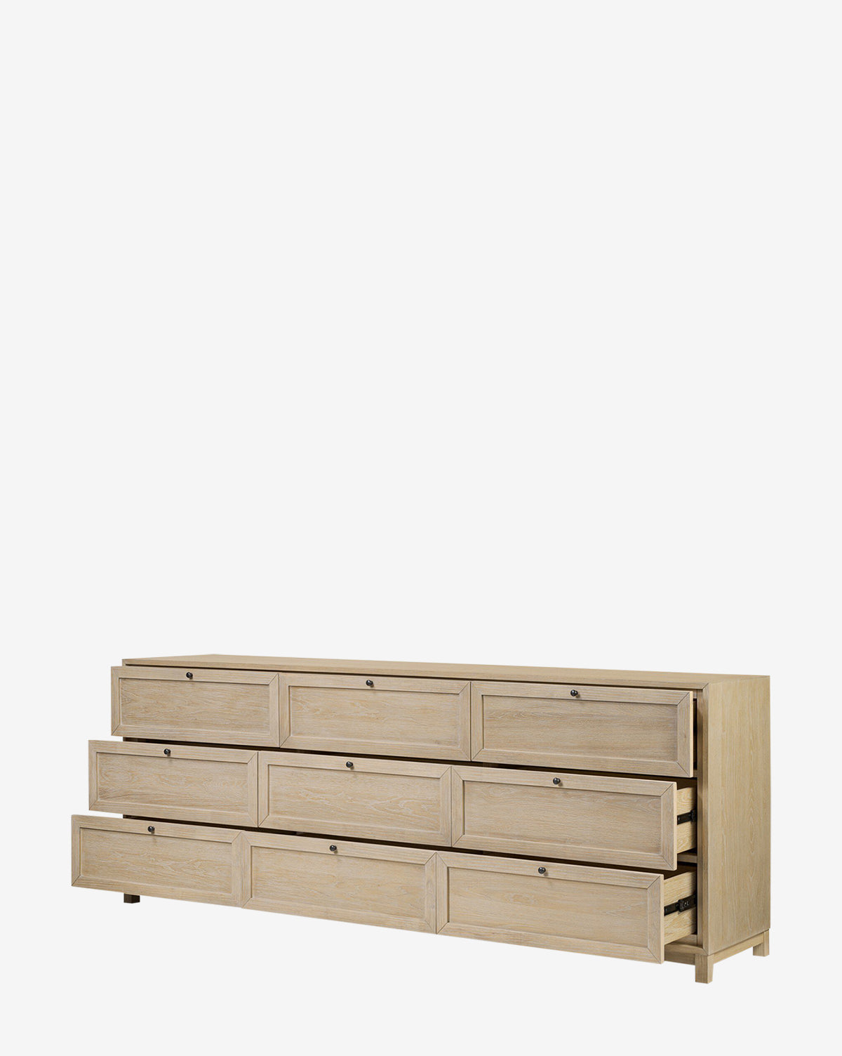 Minimalist Bleached Oak Dresser with Nine Drawers for Bedroom