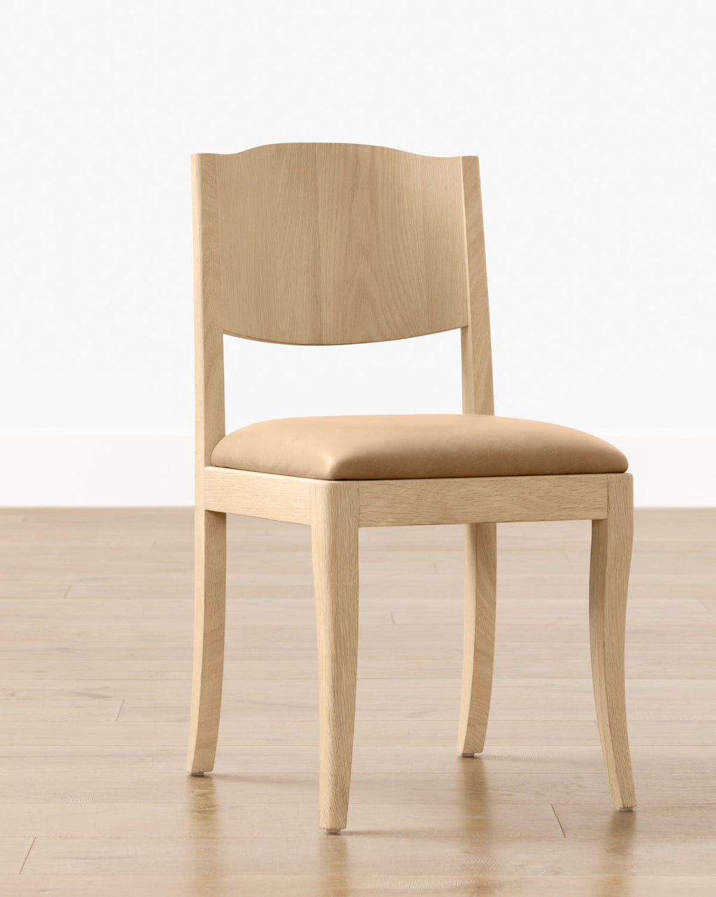 Classic White Oak Dining Chair with Curved Details & Upholstered Seat for Dining Room