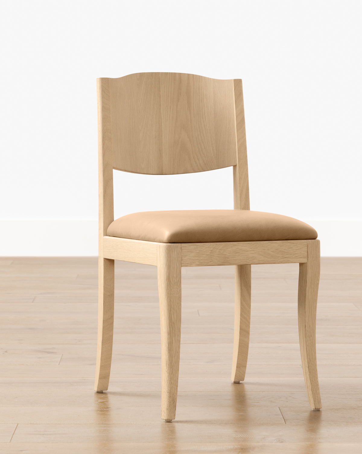 Classic White Oak Dining Chair with Curved Details & Upholstered Seat for Dining Room