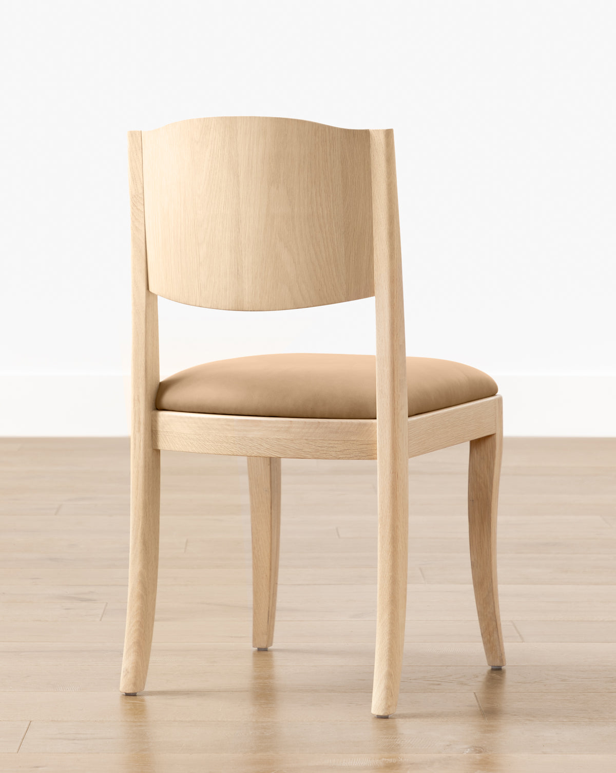 Classic White Oak Dining Chair with Curved Details & Upholstered Seat for Dining Room