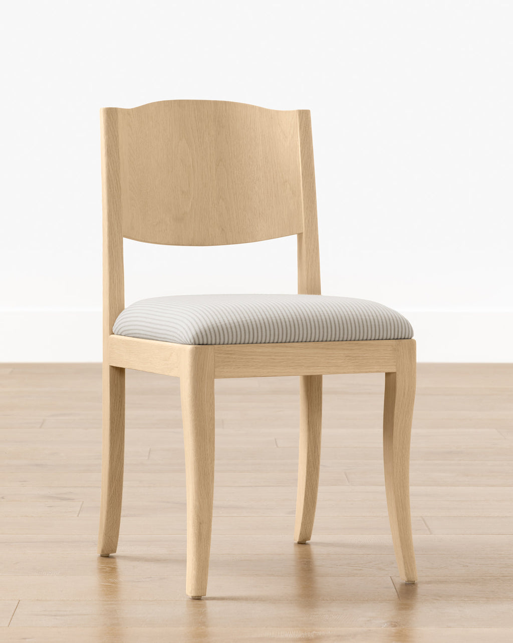 Classic White Oak Dining Chair with Curved Details & Upholstered Seat for Dining Room