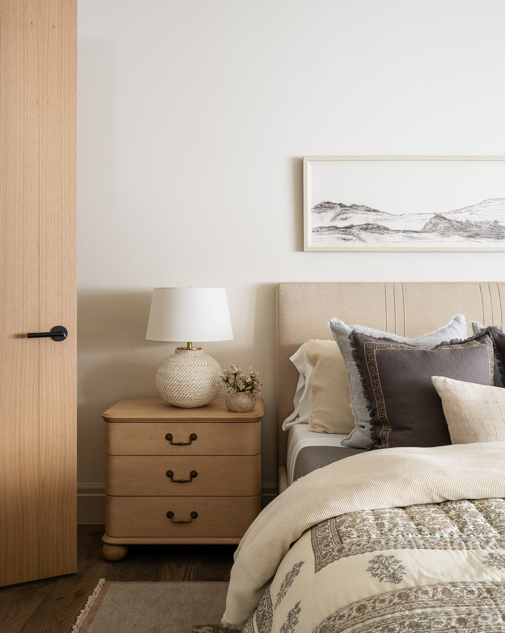 Traditional Birch Veneer Nightstand with Brass Hardware & Bun Feet for Bedroom