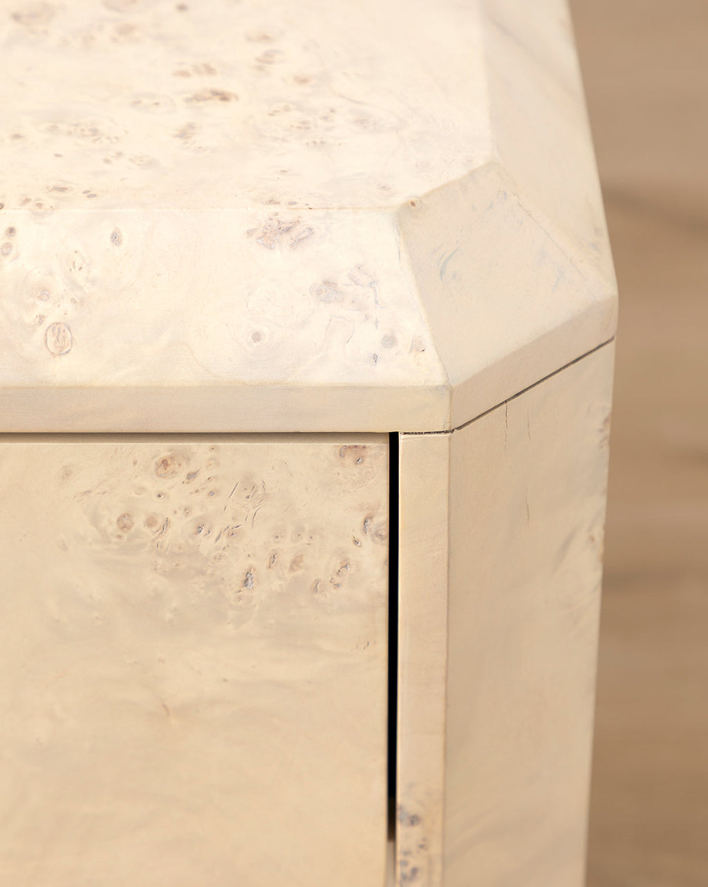 Artisan Burl Wood Nightstand with Single Drawer & Open Shelf for Bedroom