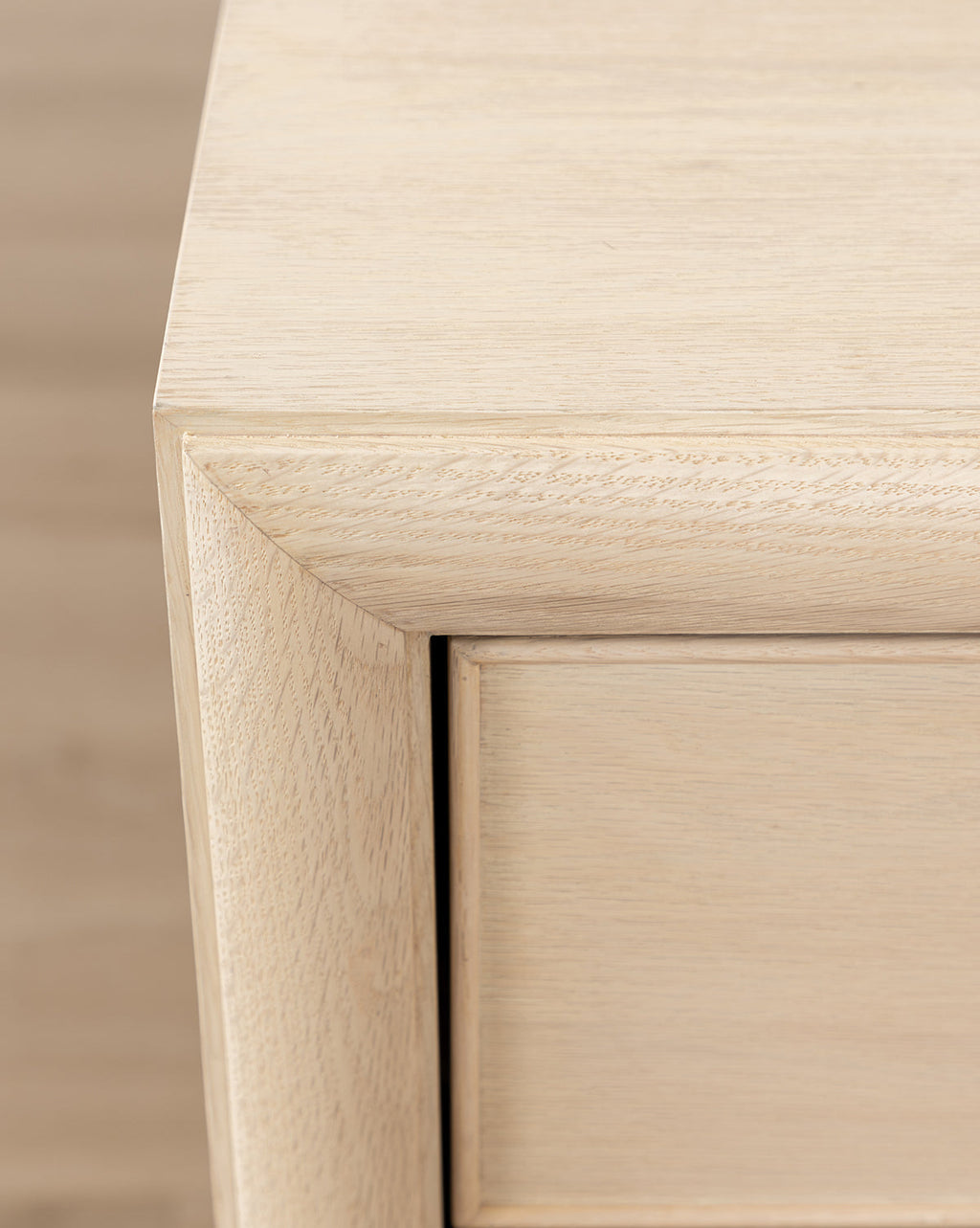 Minimalist Bleached Oak Dresser with Beaded Detail for Bedroom