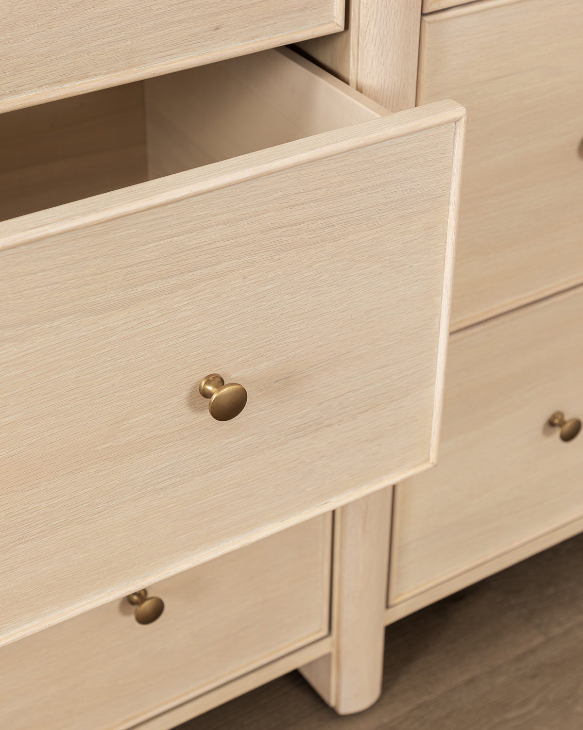Minimalist Bleached Oak Dresser with Beaded Detail for Bedroom