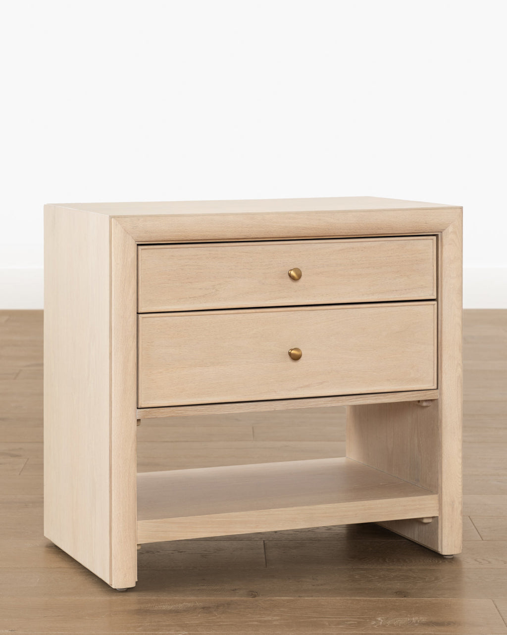 Minimalist Bleached Oak Nightstand with Beaded Detail for Bedroom